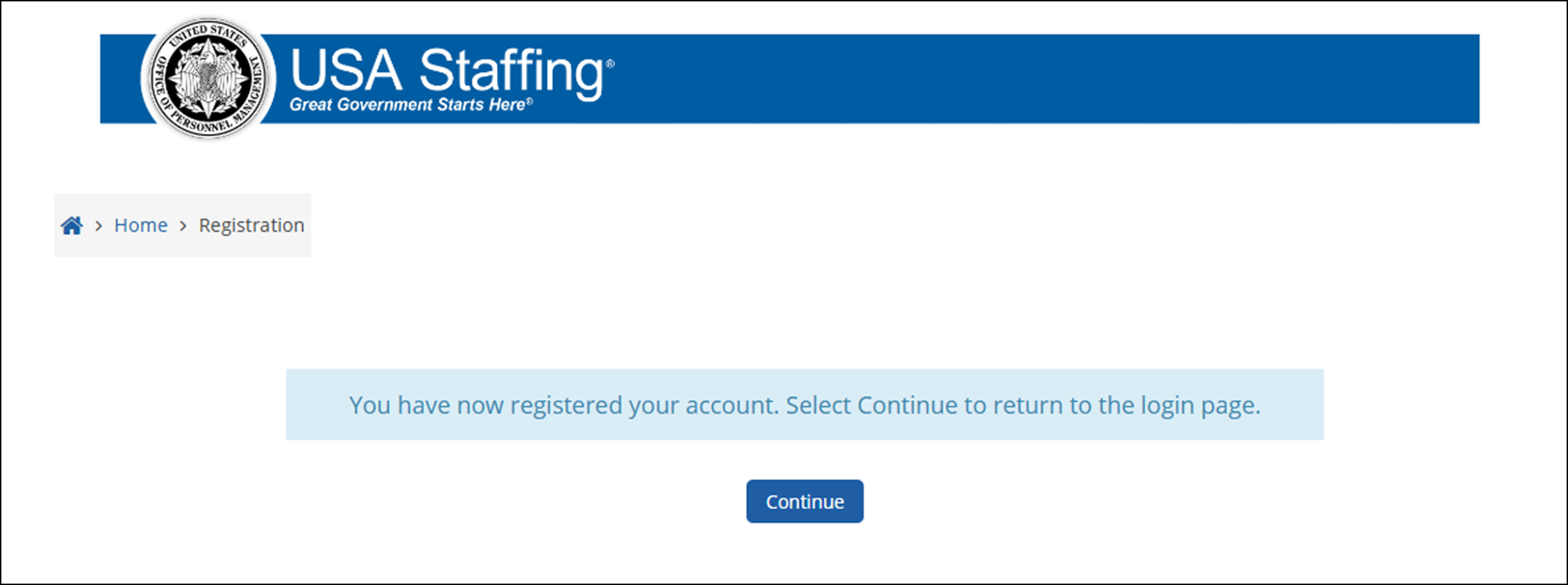 Registration Confirmation page for USA Staffing Online Training Courses.