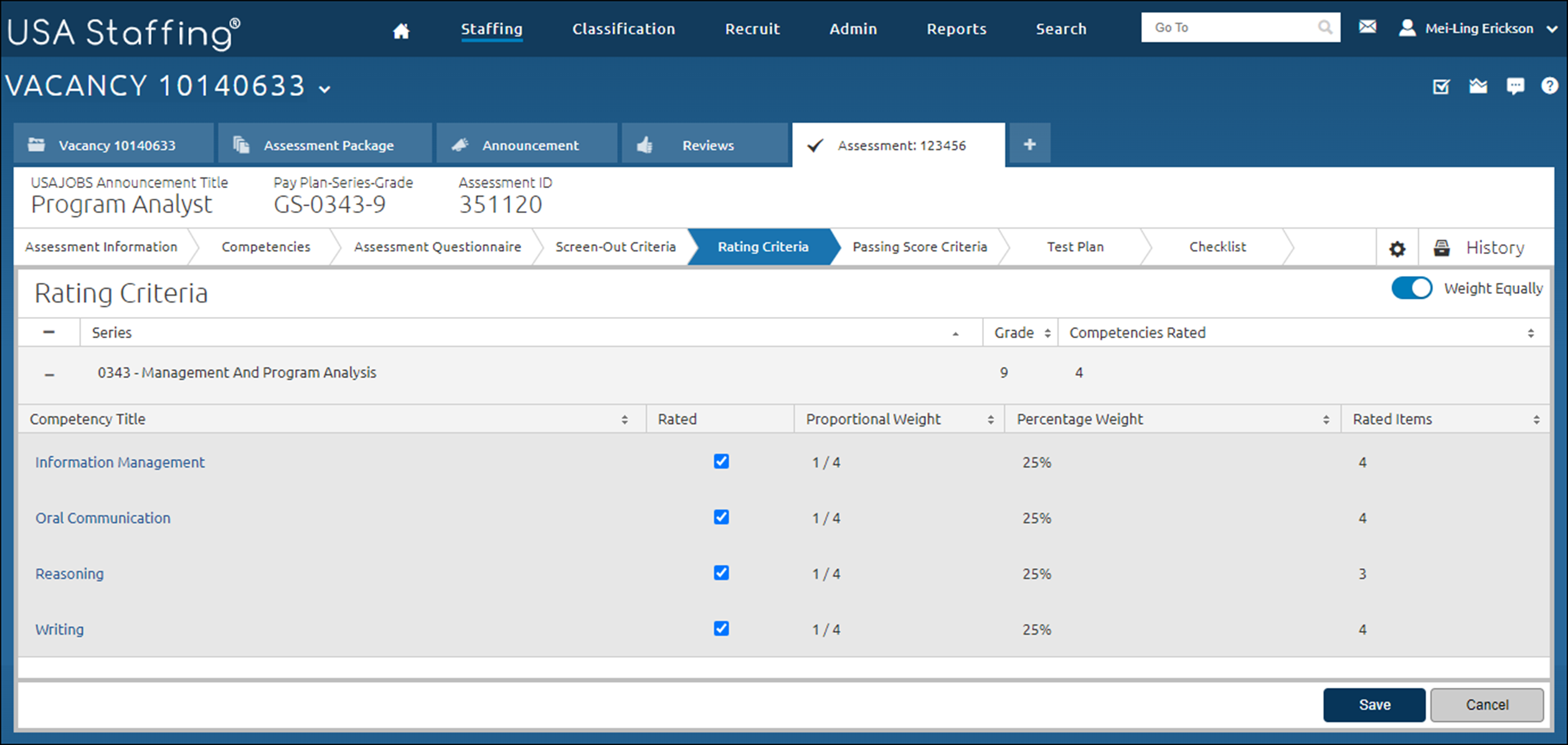 Rating Criteria page as it appears when you arrive on it.