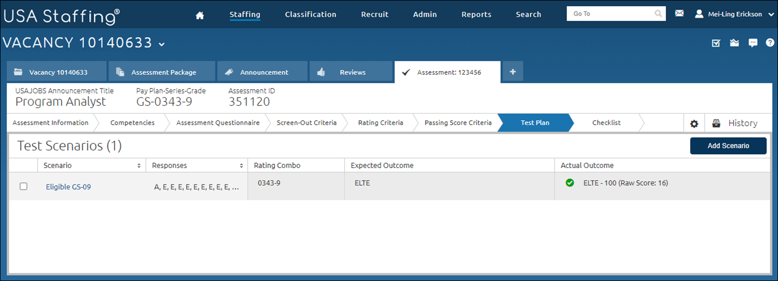 Test Plan page with a successful test scenario.