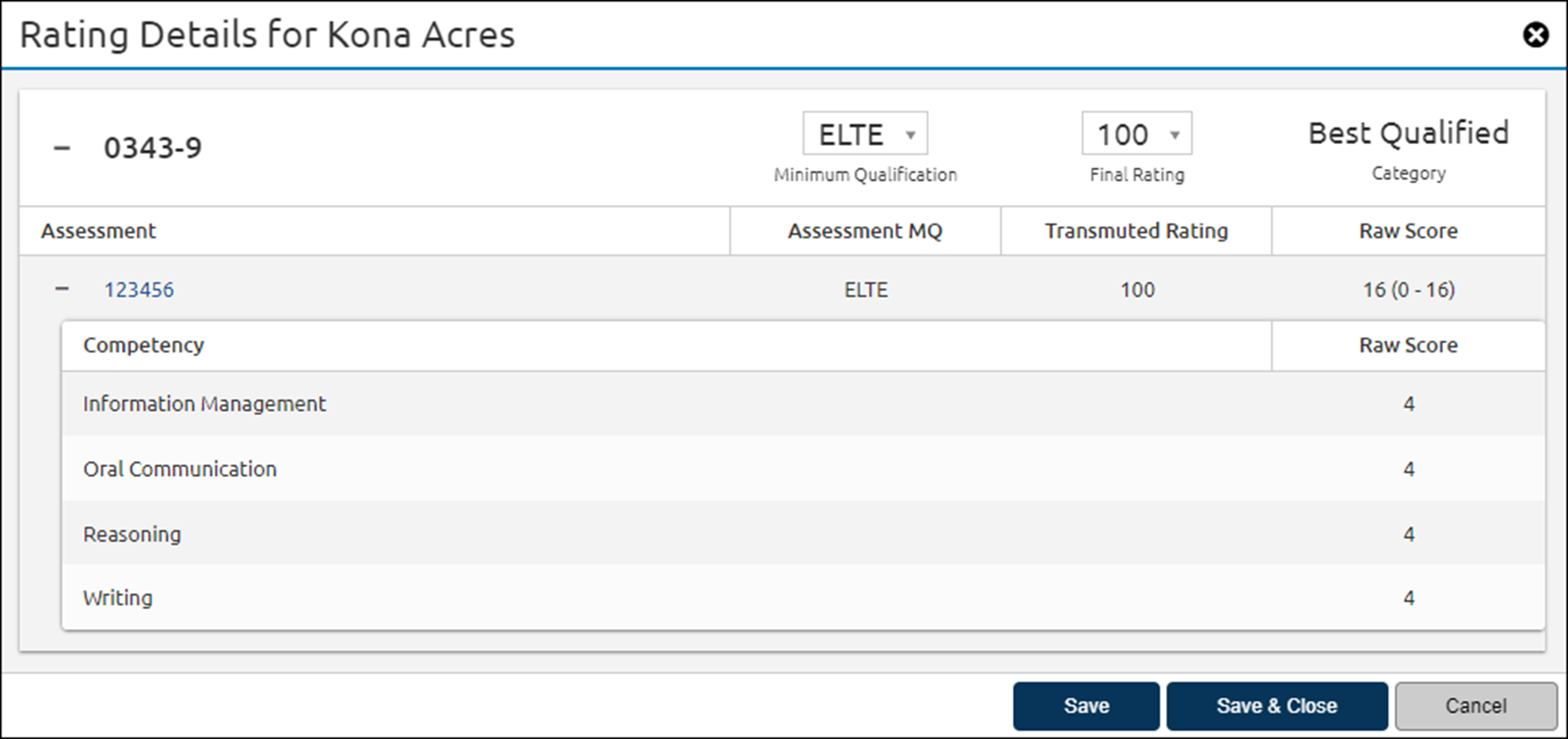 Rating Details page.