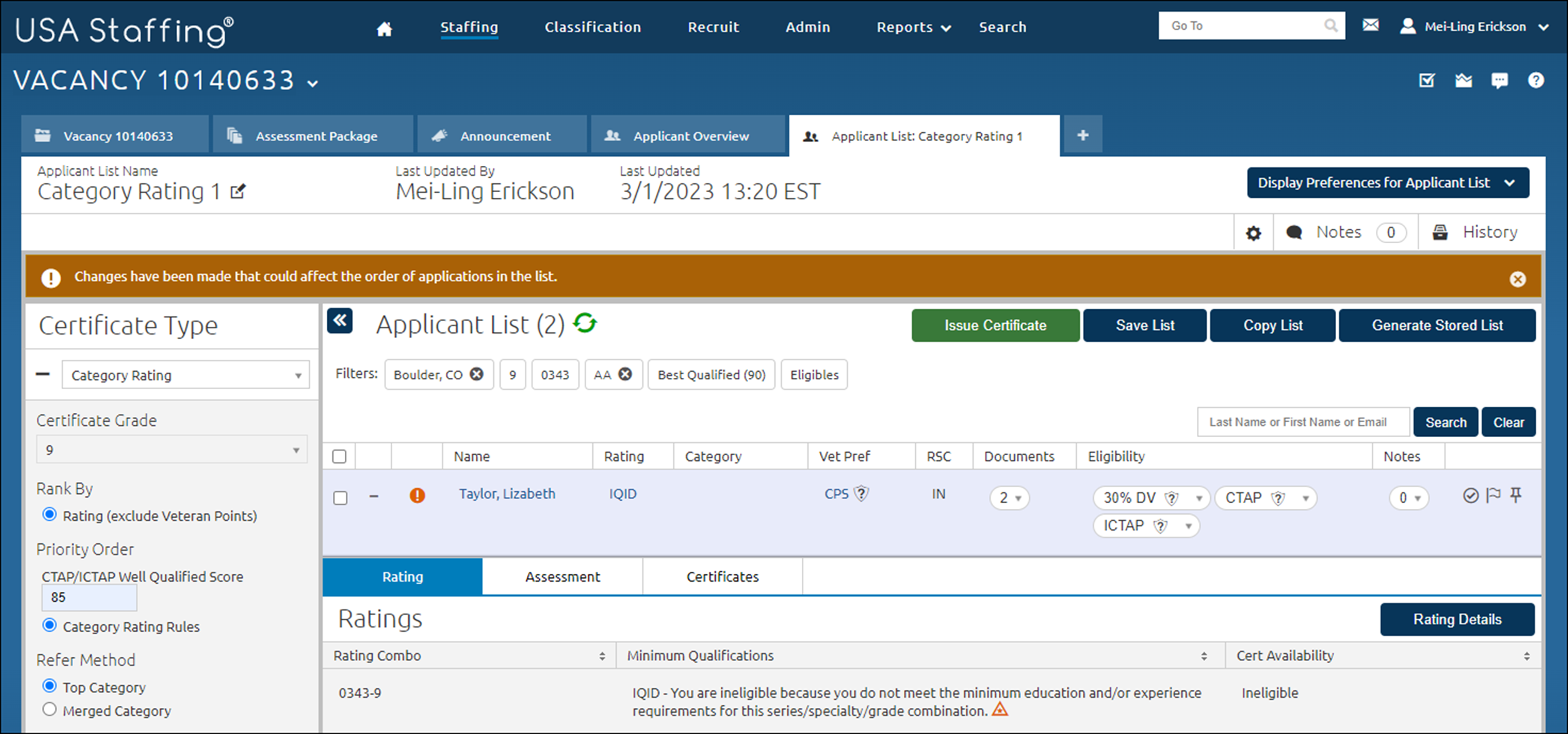 The Applicant List. The Refresh button is located in the upper-left quadrant of the page.