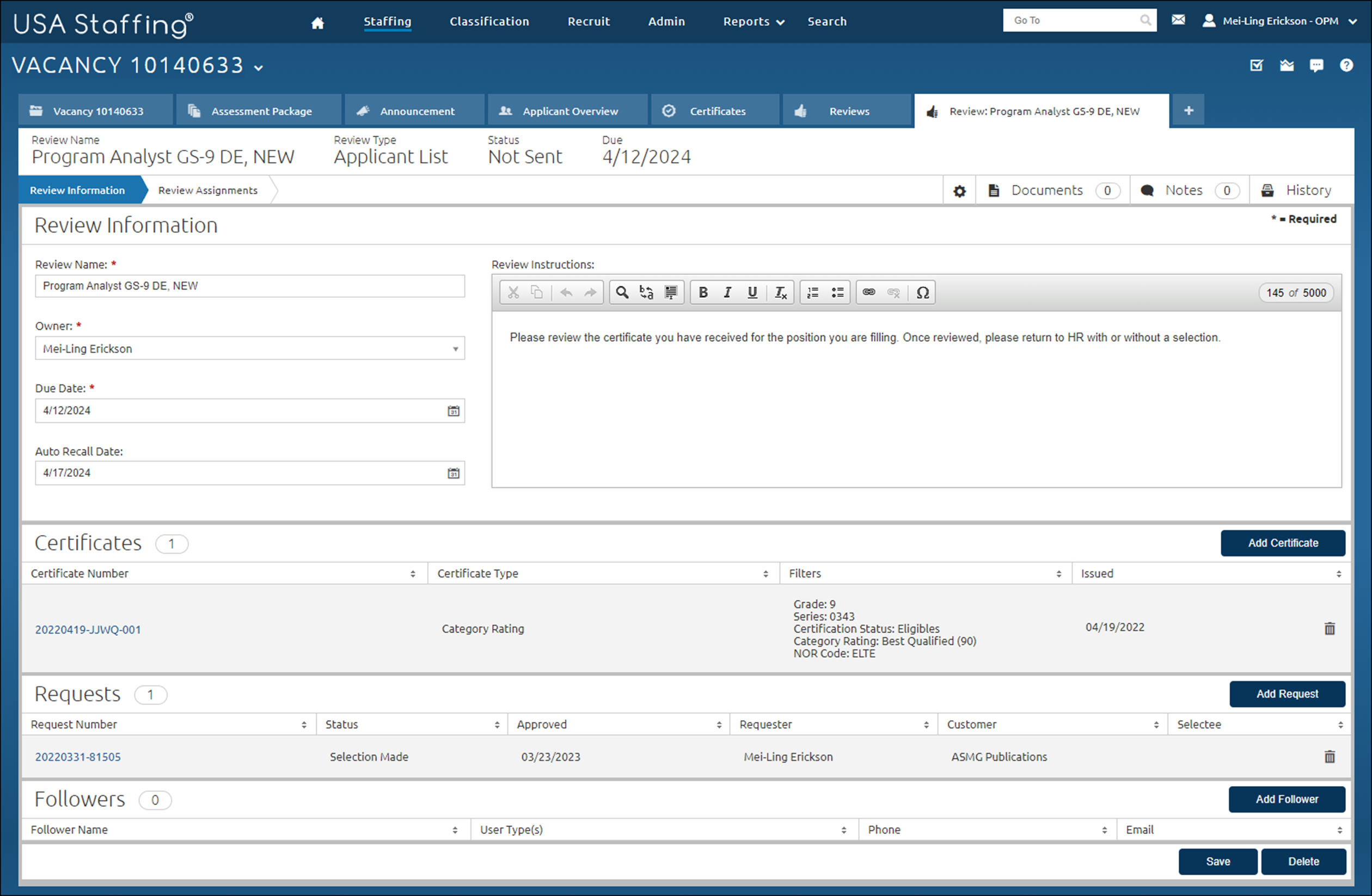 Create Review page completed as specified in the above steps.