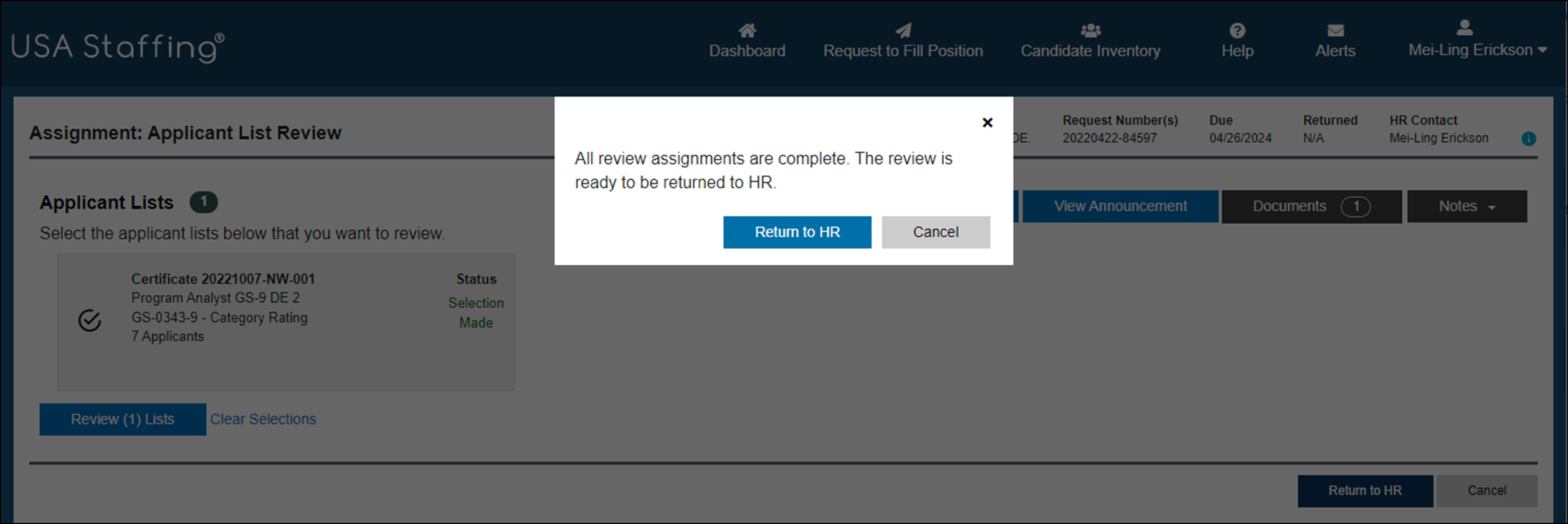 Return review confirmation.