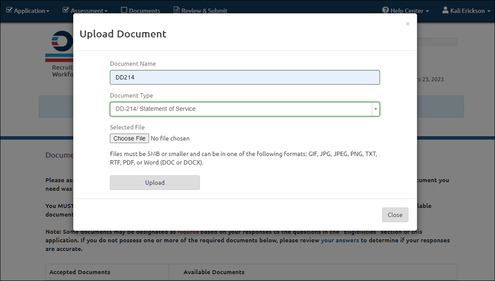 Upload Documents box.