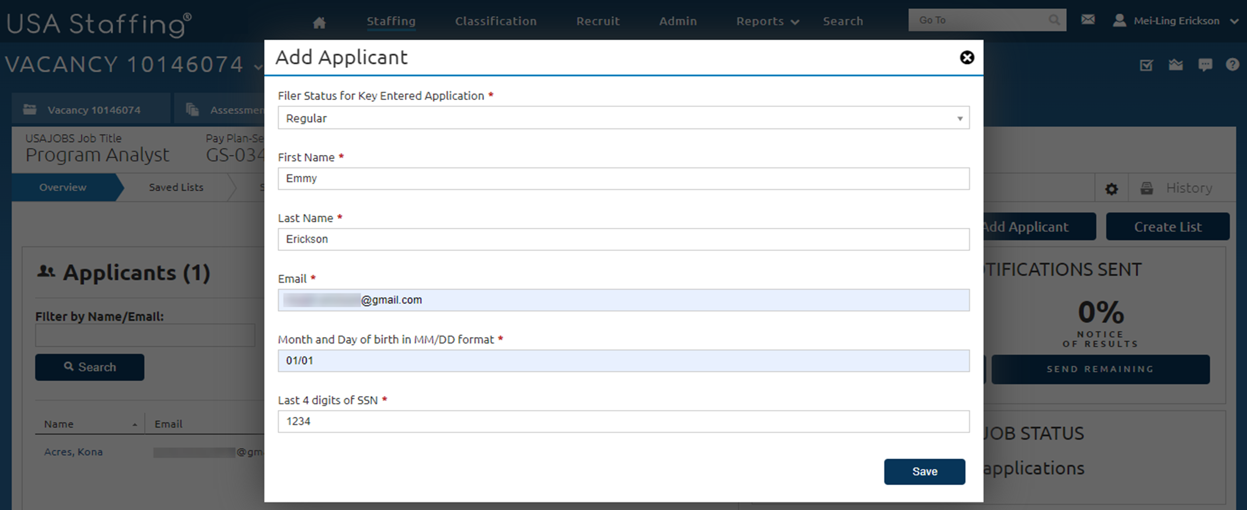 Add Applicant page.