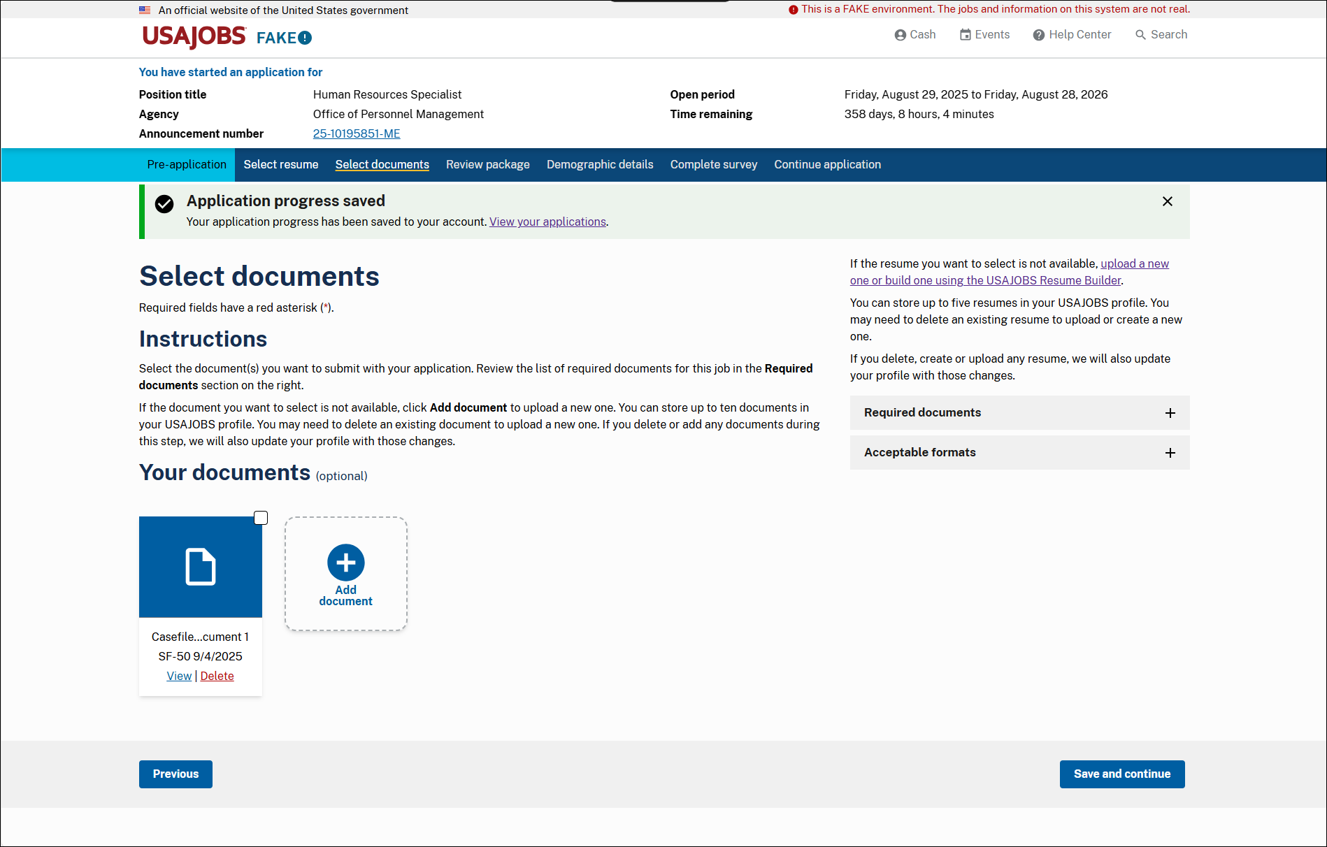 Step 2 in the USAJOBS transfer-Select Documents.