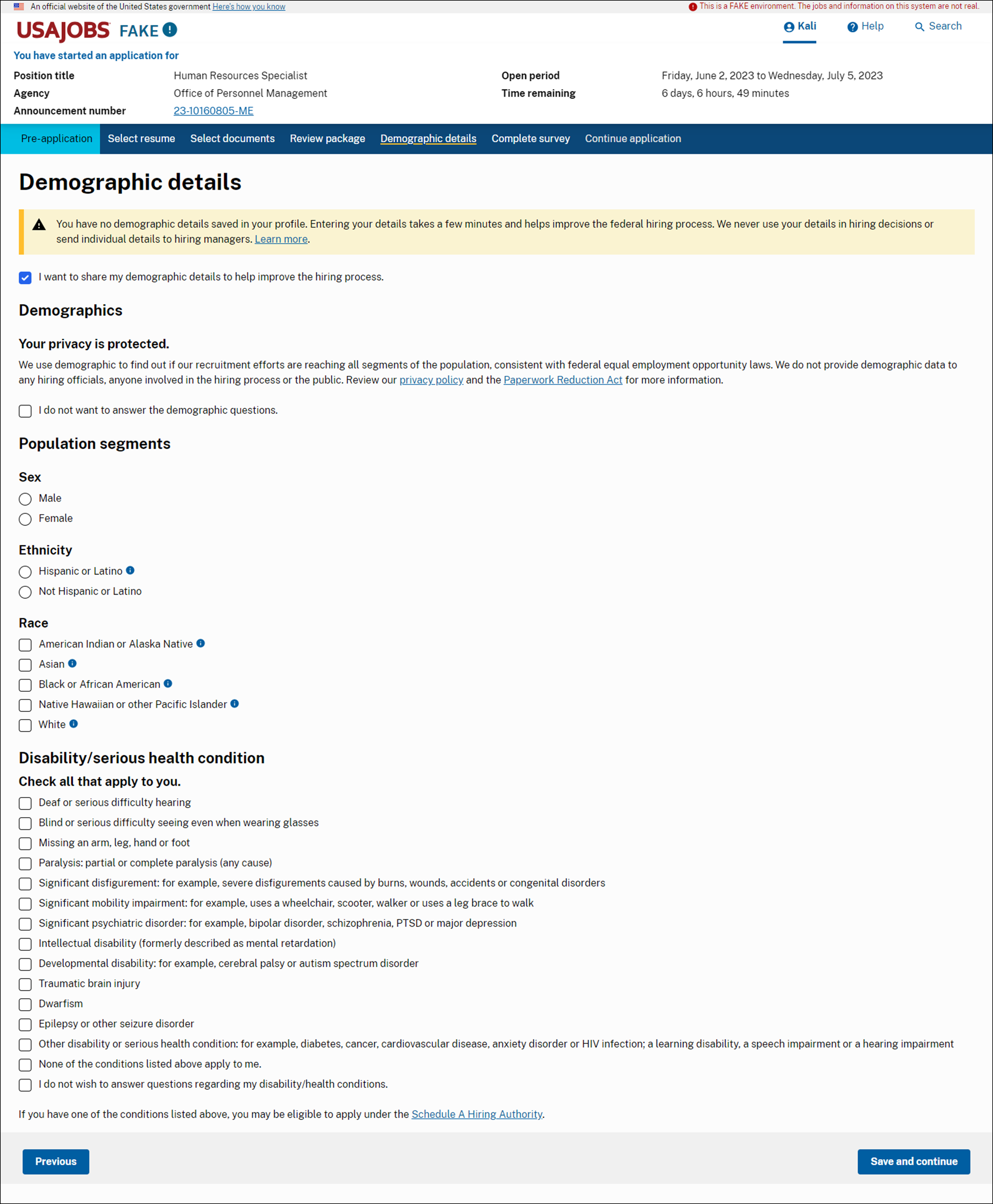 Step 4 in the USAJOBS transfer – Include Demographic Details.