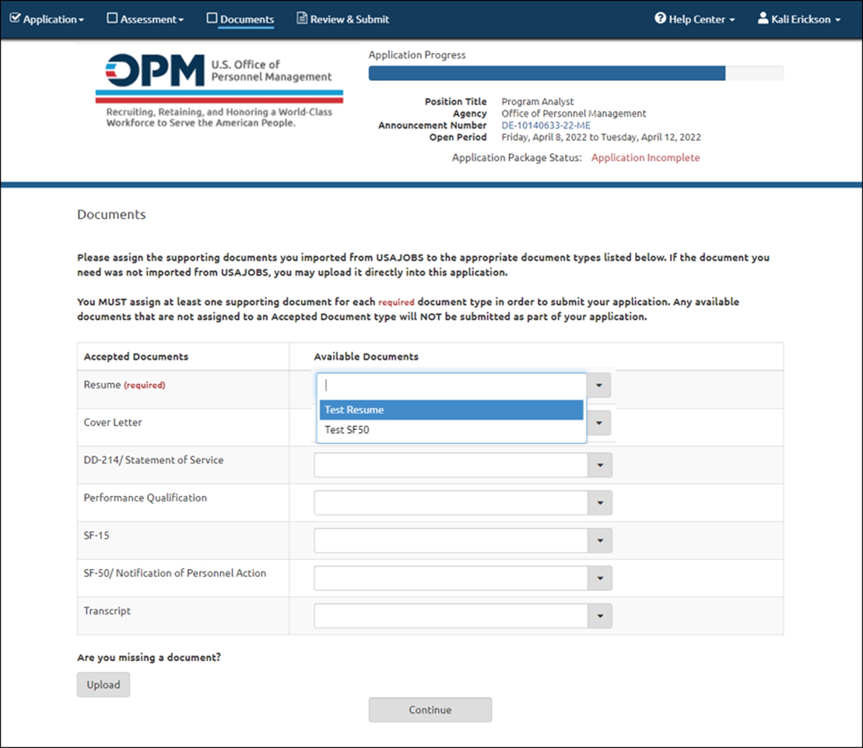 Documents page.