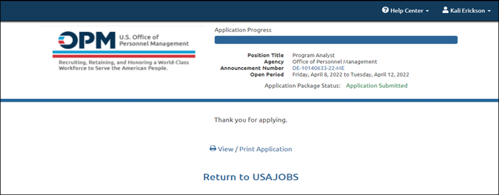 A submitted application.