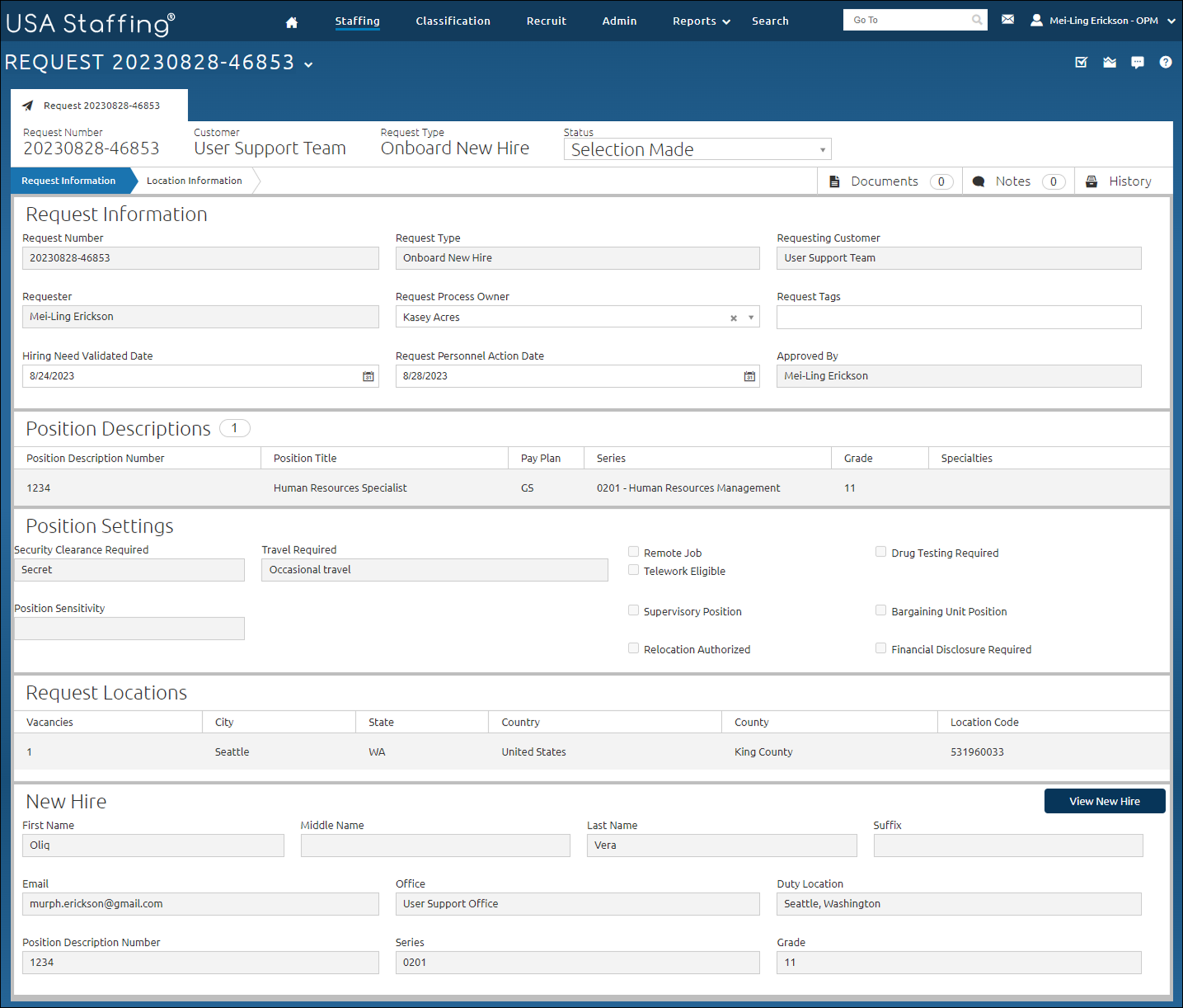 The Approved Request page that displays the request details.