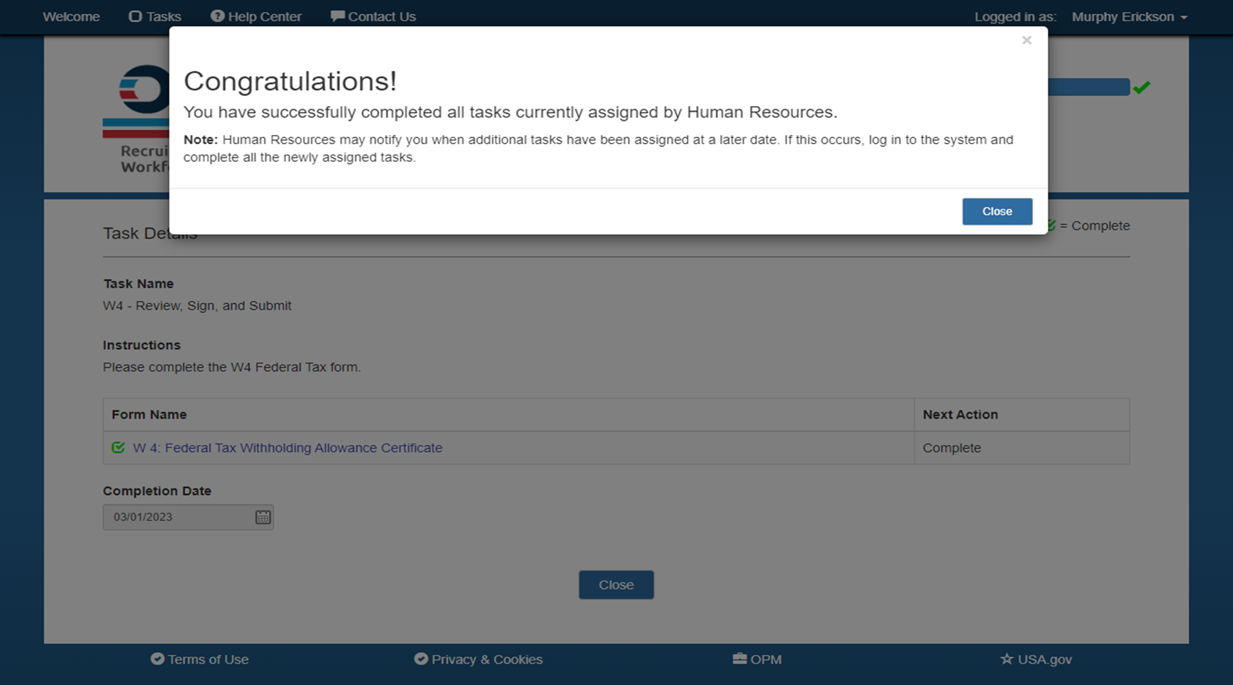 USA Staffing Onboard Congratulations message.