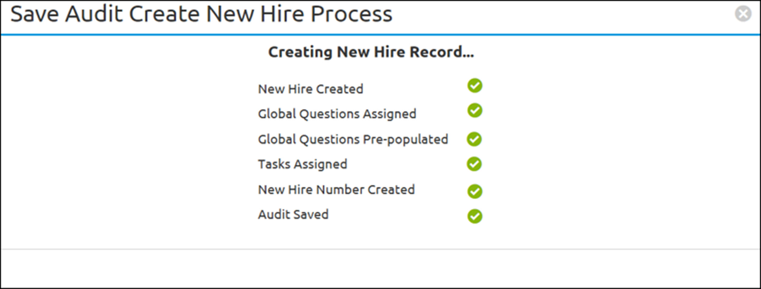 The Save Audit Create New Hire Process page.