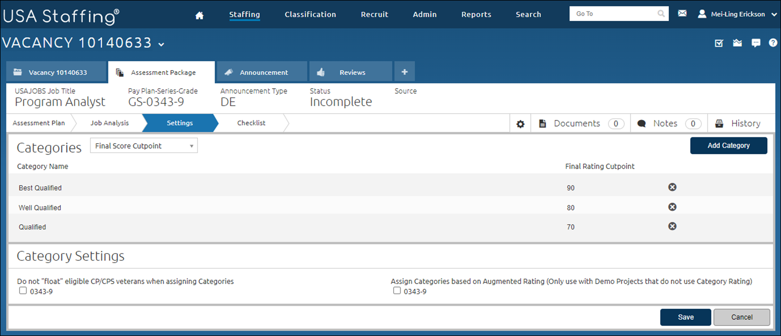 Categories page completed as specified in the above steps.