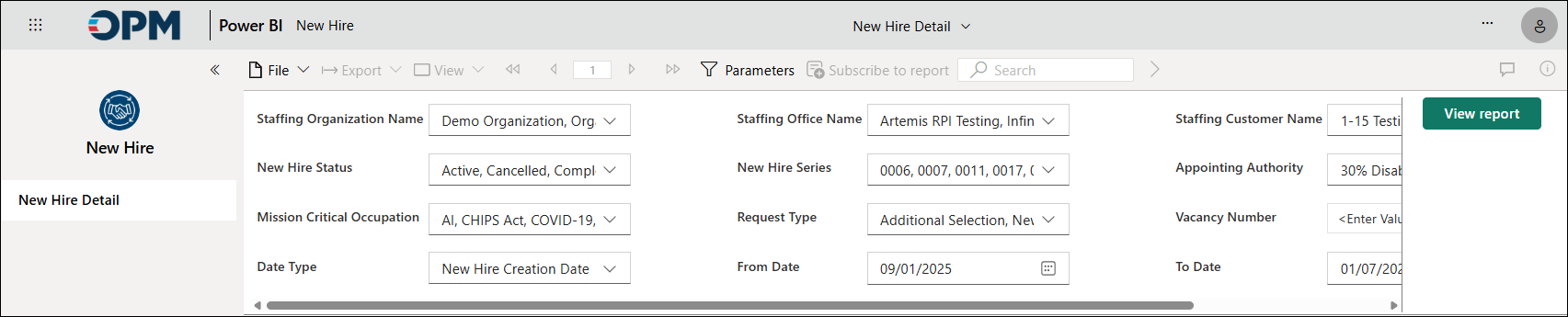 New Hire Detail App with example information